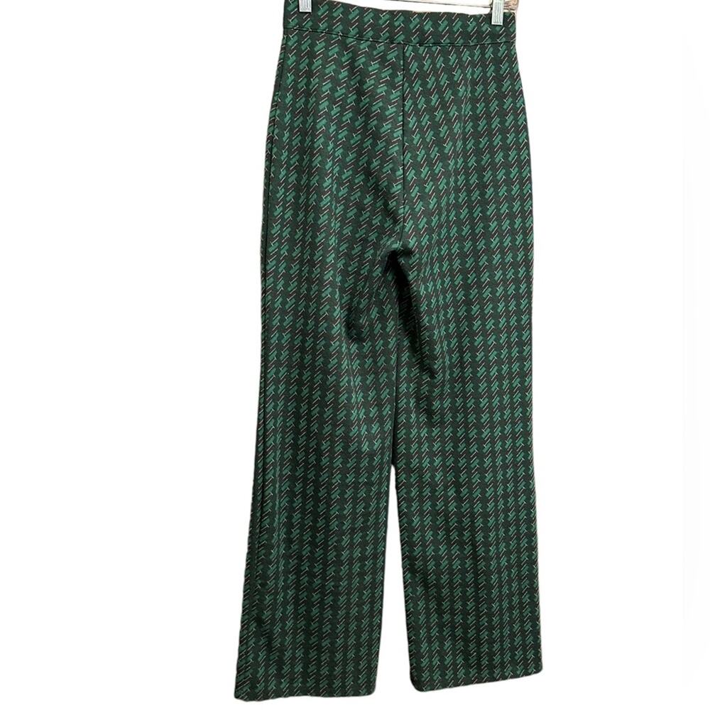Zara Green Patterned Flared Jacquard Pants Size Medium - Picture 6 of 9